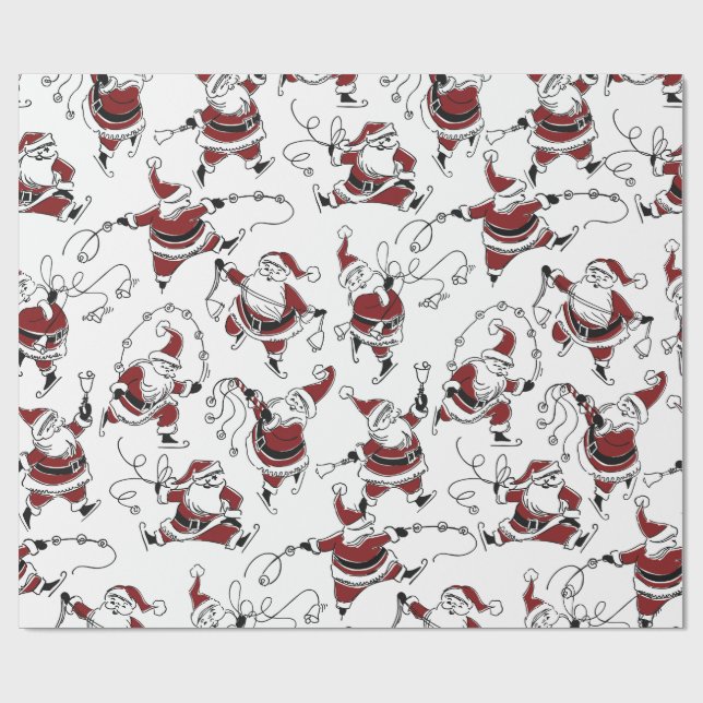 Papier Cadeau Vintage Skating Santa Christmas Wrapping Paper (Plat)