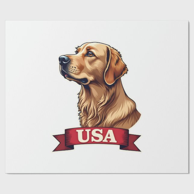 Papier Cadeau Vintage USA Golden Retriever Engraving Shirt (Plat)