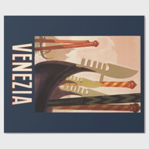 Papier Cadeau Vintage Venice Italie Gondola Travel
