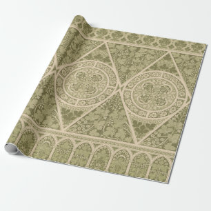 Papier Cadeau Vintage vert Art Nouveau motif floral