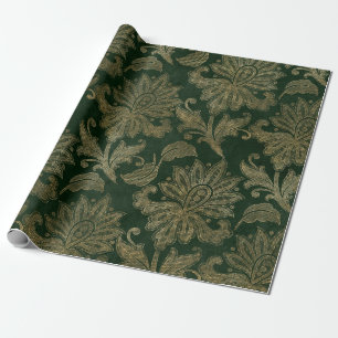 Papier Cadeau Vintage Vert & Or Faux Floral Velvet de Noël