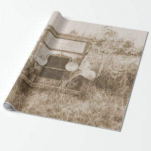 Papier Cadeau Vintage Vieux Voiture Sepia Antique Texture Rustiq