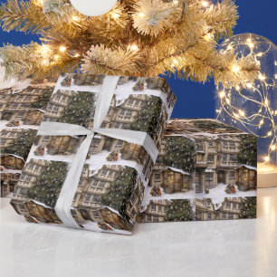 Papier Cadeau Vintage village sapin de Noël ramassant Tea Towel