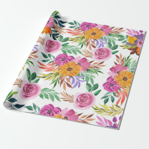 Papier Cadeau Vintage violet Rose Fleurs Jaunes Florales