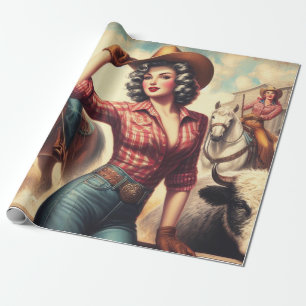 Papier Cadeau Vintage Western Cowgirl