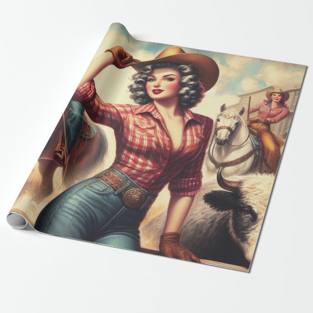 Papier Cadeau Vintage Western Cowgirl (Déroulé)