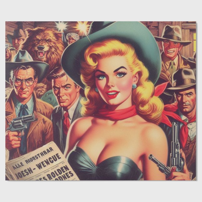 Papier Cadeau Vintage Western Pulp Girl (Plat)