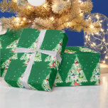 Papier Cadeau Vintage White Christmas Trees Country Village<br><div class="desc">Papier d'emballage rétro avec de jolis arbres blancs de Noël avec des maisons de campagne sur eux et un cheval et traîneau.</div>