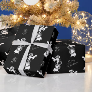 Papier Cadeau Vintage Xmas élégante fille shopping blanc noir
