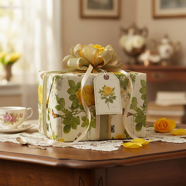 Papier Cadeau vintage yellow roses (Créateur téléchargé)