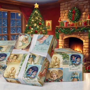 Papier Cadeau Vintages beaux anges Cartes de Noël victoriennes