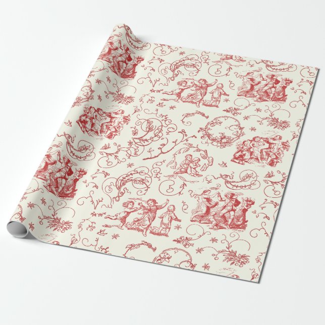 Papier Cadeau Vintages Danse Toile Rouge (Déroulé)