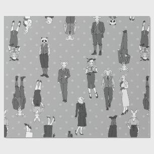 Papier Cadeau vintages humains anthropomorphes animaux