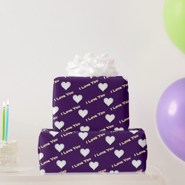Papier Cadeau Violet avec coeur blanc (Cadeaux de fête)