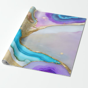 Papier Cadeau Violet bleu orné de marbre granit tendance 