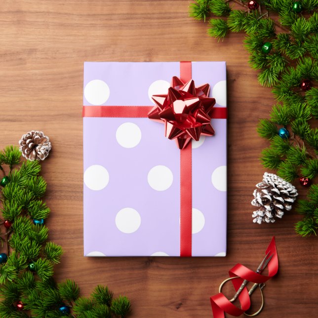 Papier Cadeau Violet clair et pois blanc  (Cadeau de vacances)