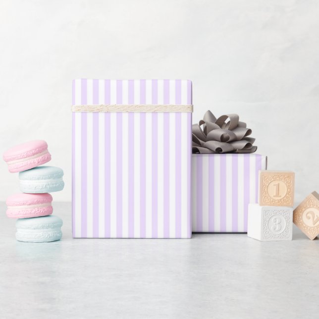 Papier Cadeau Violet Clair et Rayures Blanches (Baby Shower)