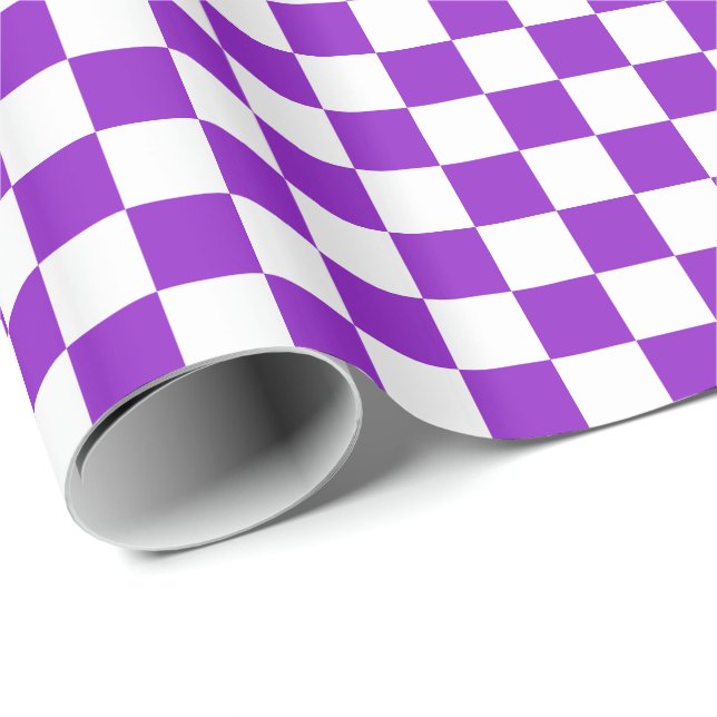 Papier Cadeau Violet et Blanc à Carreaux (Coin rond)