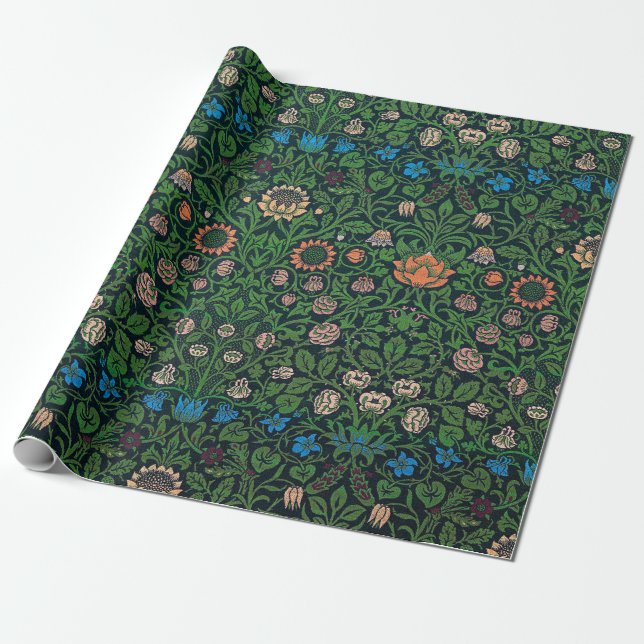 Papier Cadeau Violet et Columbine, William Morris (Déroulé)