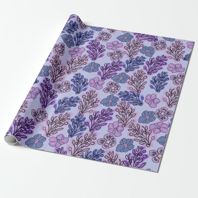 Papier Cadeau Violet Floral (Déroulé)