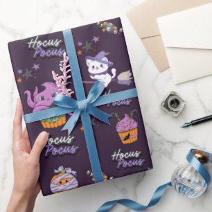 Papier Cadeau violet foncé Hocus Pocus mignon sorcière Chat Hall
