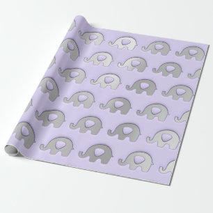 Papier Cadeau Violet Grey Elephant Baby shower Princesse Girl Bo