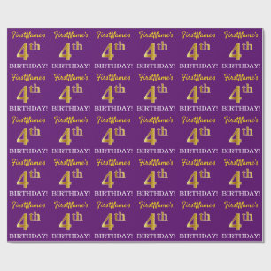 Papier Cadeau Violet, imitation or look "4e ANNIVERSAIRE"