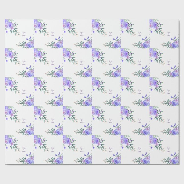 Papier Cadeau Violet Lavande Floral Botanique Tout-En-Un Feuille (Plat)