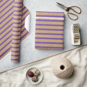 Papier Cadeau Violet Lavande Violet Lignes Faux Rustique Kraft