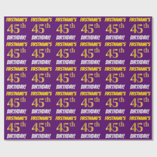 Papier Cadeau Violet, Or doré Faux/Imitation, "45e ANNIVERSAIRE"