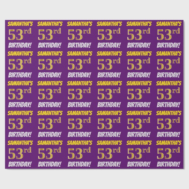 Papier Cadeau Violet, Or doré faux/simulé, "53e ANNIVERSAIRE" (Plat)
