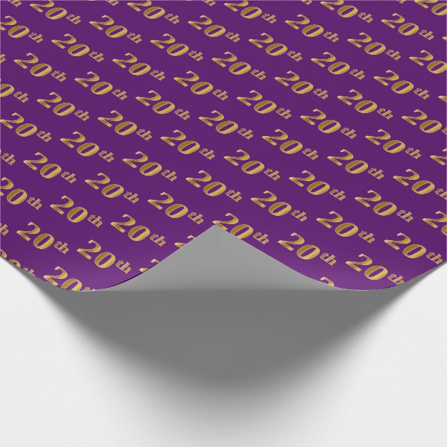 Papier Cadeau Violet, Or Faux 20ème (Vingtième) Événement (Coin)