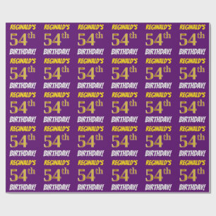 Papier Cadeau Violet, Or imitation/Faux, "54e ANNIVERSAIRE"