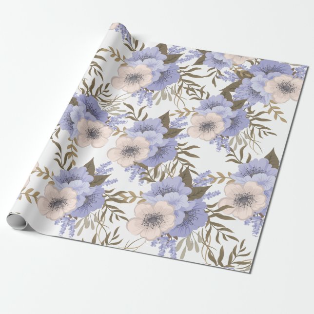 Papier Cadeau Violet romantique & Sage Botanique Floral (Déroulé)