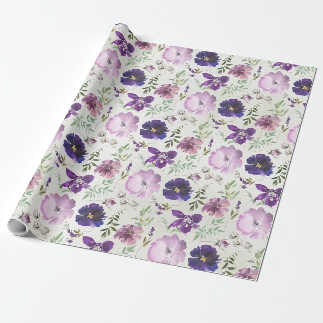 Papier Cadeau Violet rose violet violet orchidée pivoine jardin  (Déroulé)