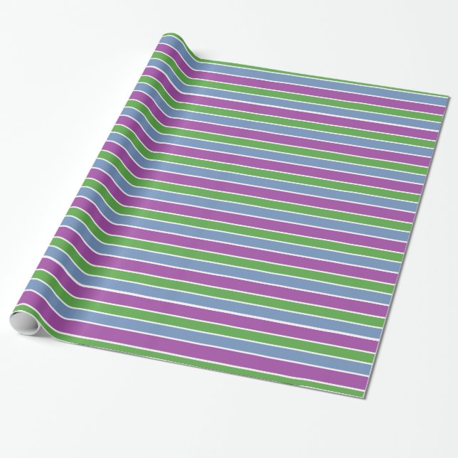 Papier Cadeau Violet Vert Bleu Rayé (Déroulé)