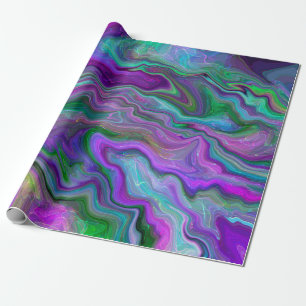 Papier Cadeau Violet, vert et bleu Fluid Art Abstrait Anniversai