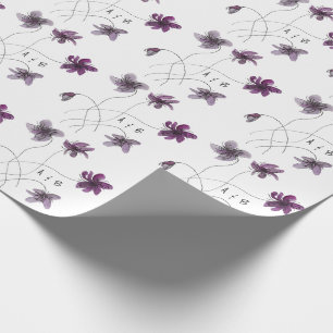 Papier Cadeau Violets sauvages Aquarelle Monogrammé peint à la m