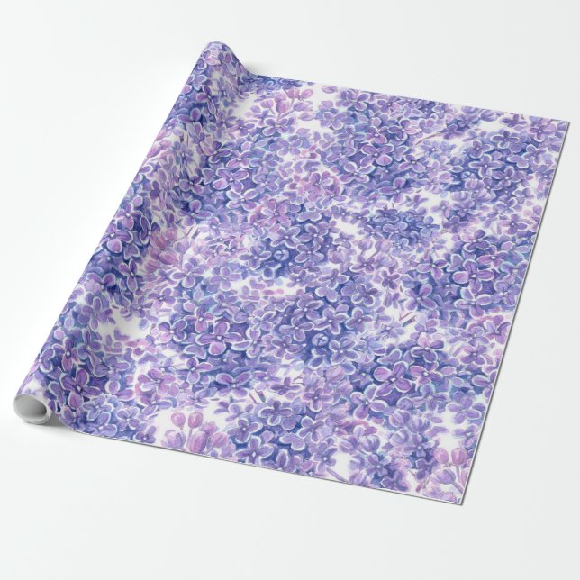 Papier Cadeau Violette aquarelle fleurs lilas (Déroulé)
