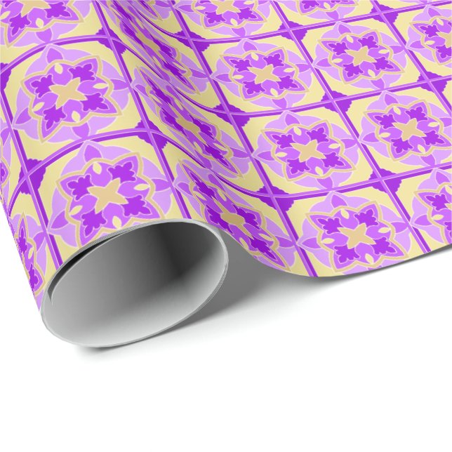 Papier Cadeau Violettes d'or (Coin rond)