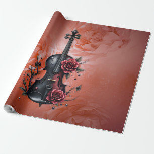 Papier Cadeau Violon noir gothique aux roses rouges