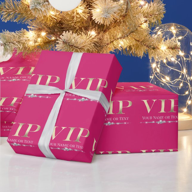 Papier Cadeau VIP or glamour sur rose chaud (Vacances)