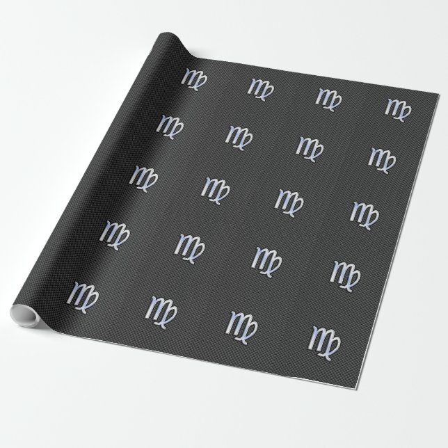 Papier Cadeau Virgo Zodiac Sign on Charcoal Carbon Fibre Print (Déroulé)