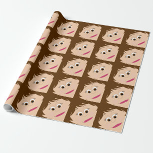 Papier Cadeau Visage de caractère féminin (cheveux bruns)