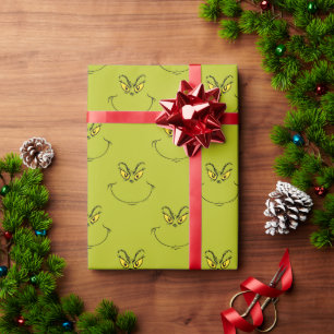 Papier Cadeau Visage de Grinch pour Noël