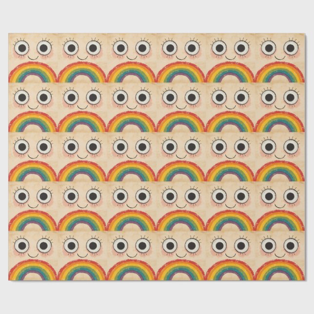 PAPIER CADEAU VISAGE HEUREUX ARC-EN-CIEL (Plat)