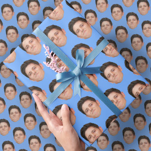 Papier Cadeau Visage ou animal de compagnie photo bébé bleu Cade