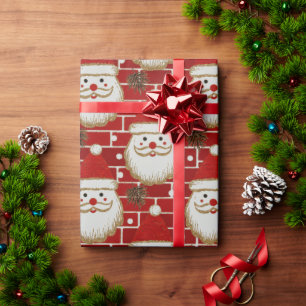 Papier Cadeau Visages de Père Noël de Noël Vintage sur Brique