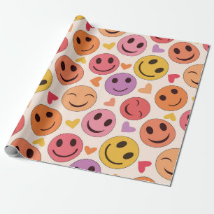 Papier Cadeau Visages souriants et heureux colorés avec des cœur