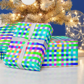 Papier Cadeau Vishy À damiers Motif Rainbow White Plaid
